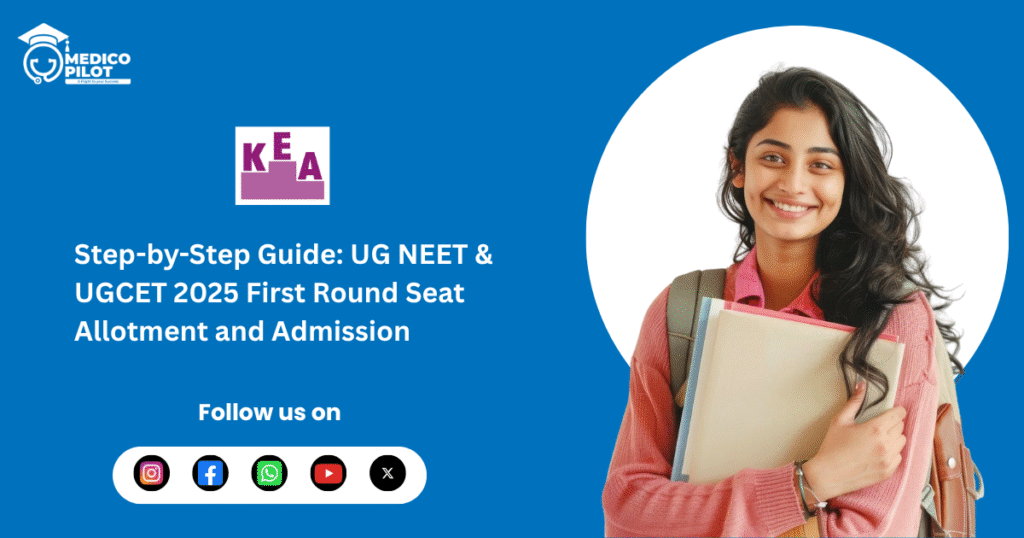 UGNEET-2025 First Round Seat Allotment checklist and admission steps infographic, UGNEET-2025 First Round Seat Allotment, UGCET 2025 Karnataka allotment, Karnataka KEA college joining, NEET Counselling in India, KEA post seat process